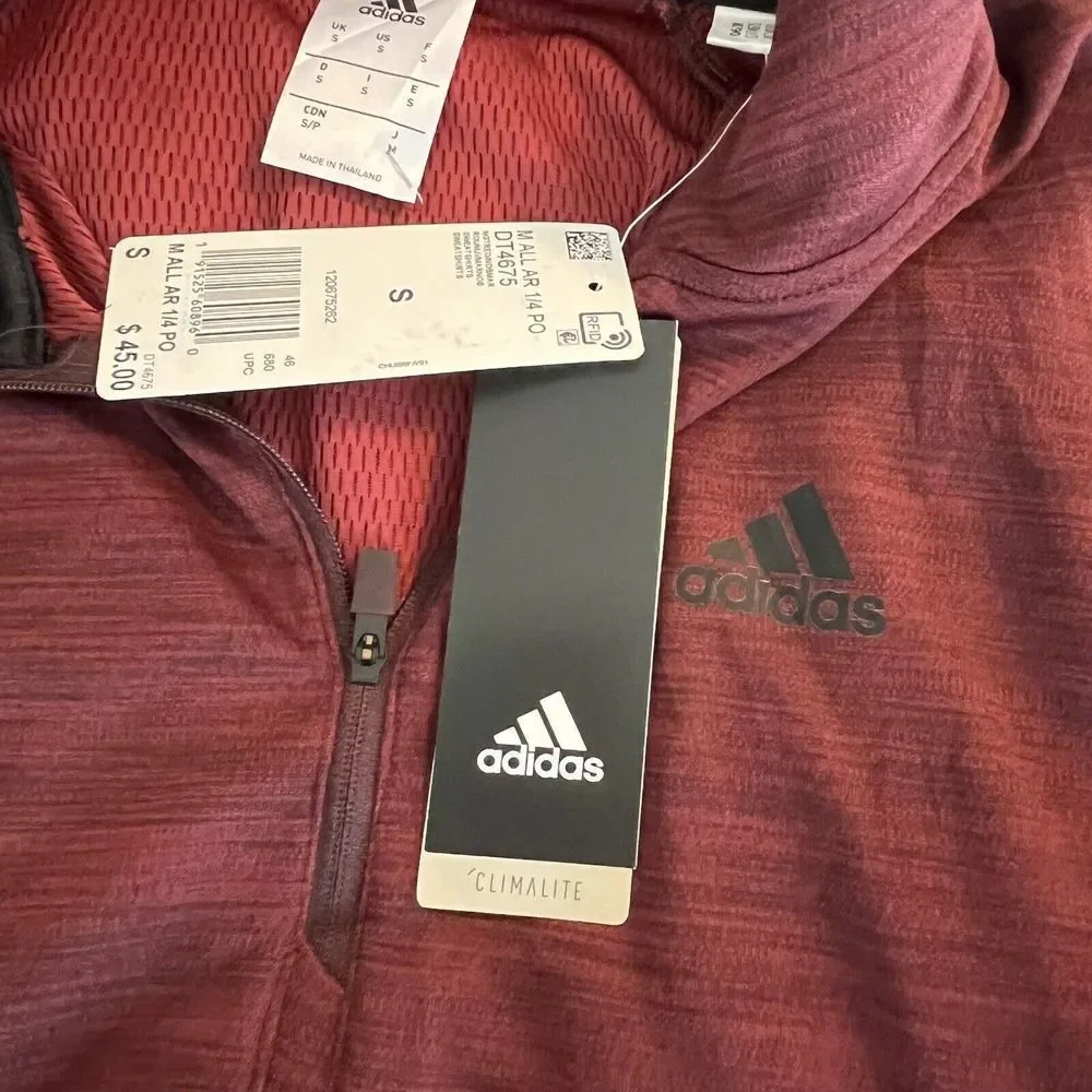 NWT Adidas Men's Climalite 1/4‎ Zip Pullover Red Activewear Jacket Size S $45
